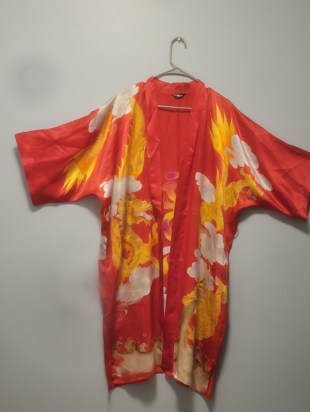 Nina Red Satin Dragon Print Kimono Robe
